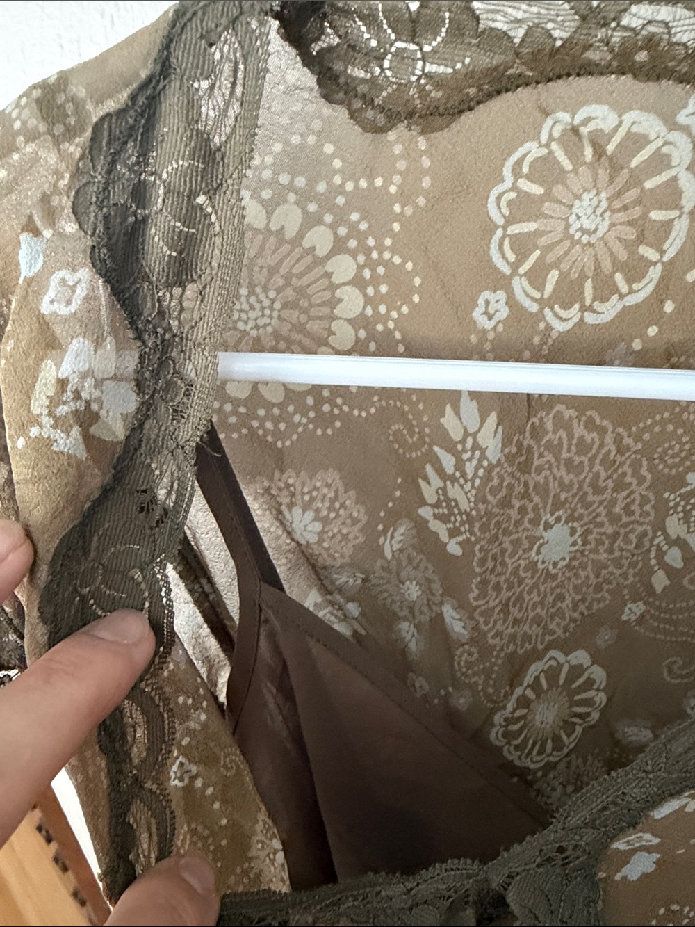 GAP Taupe Silk Floral Lace-Trim Top - Picture 9 of 10